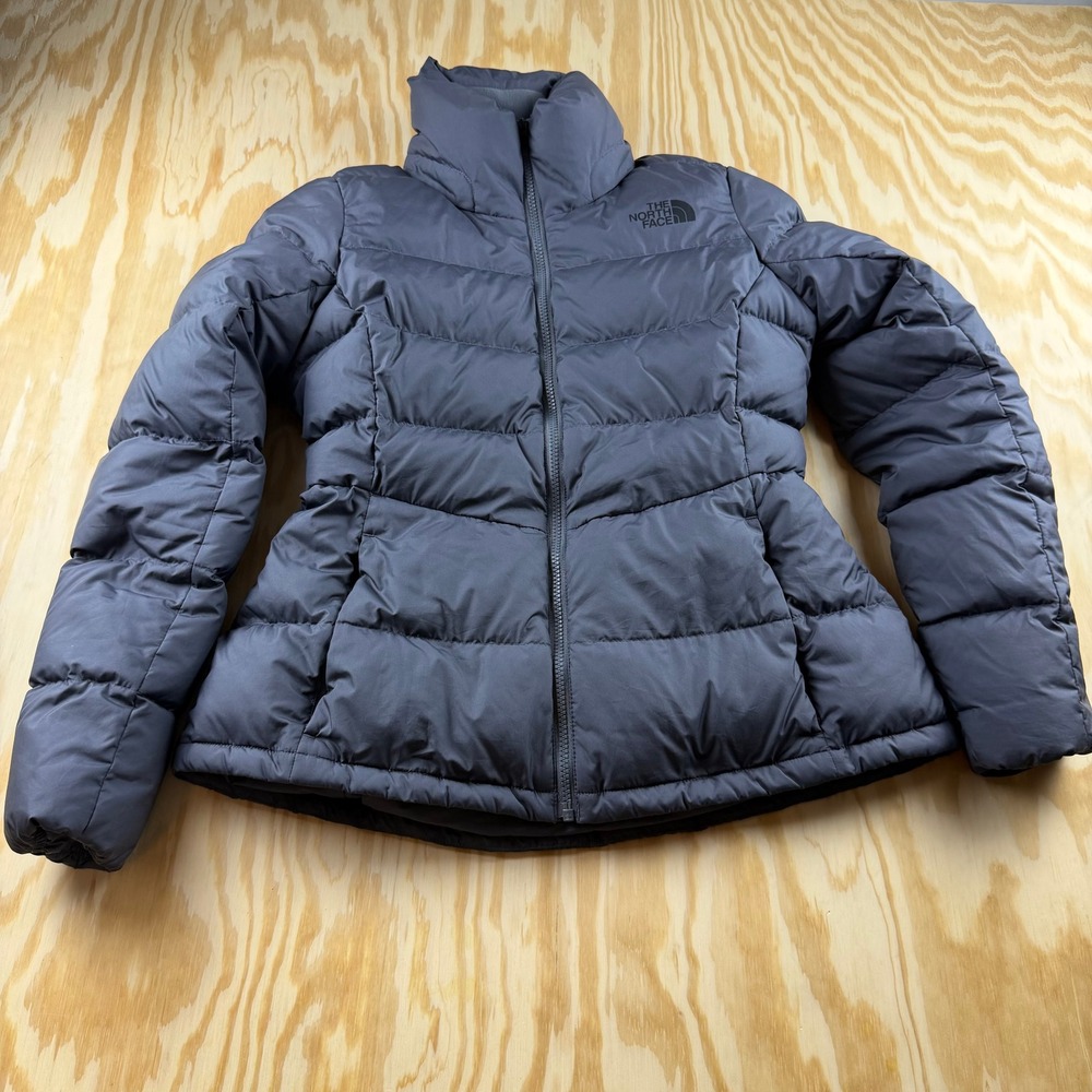 The North Face Womens 550 Down Puffer Jacket Gray Quilted Full Zip Coat Medium